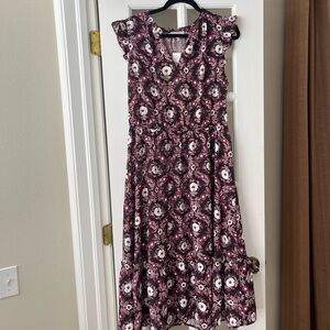LOFT Black and Pink Floral Dress